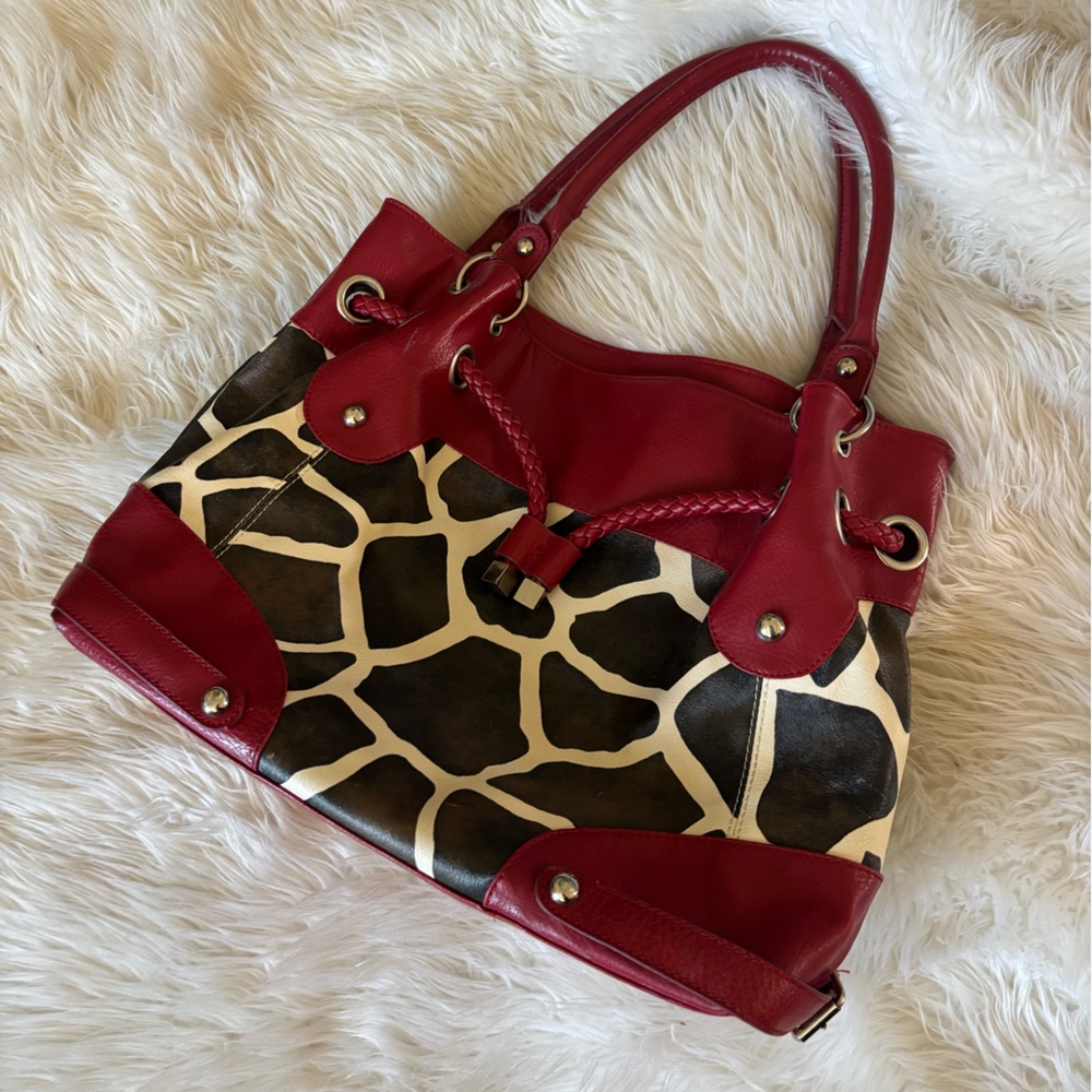 Dooney and Bourke Red and Brown Giraffe Tote